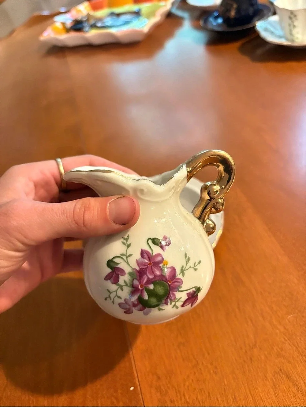 Floral Creamer & Saucer Cream & Pink